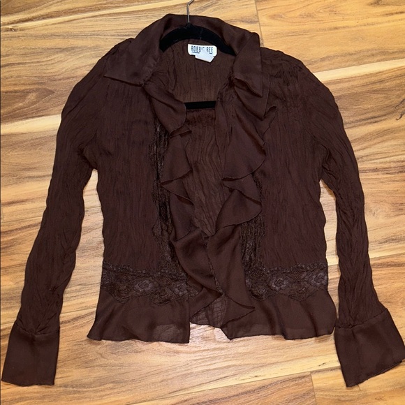 Brown Sheer Ruffle Cardigan - Picture 1 of 4